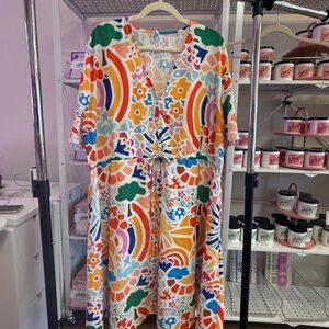 Colorful Dress with Floral and Rainbow Patterns